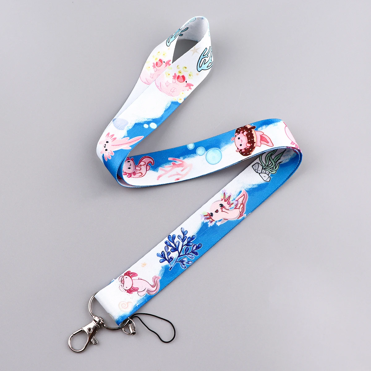 Cute Axolotl Key Lanyard ID Badge Holders Phone Neck Straps with Keyring Hang Rope Phone Accessories