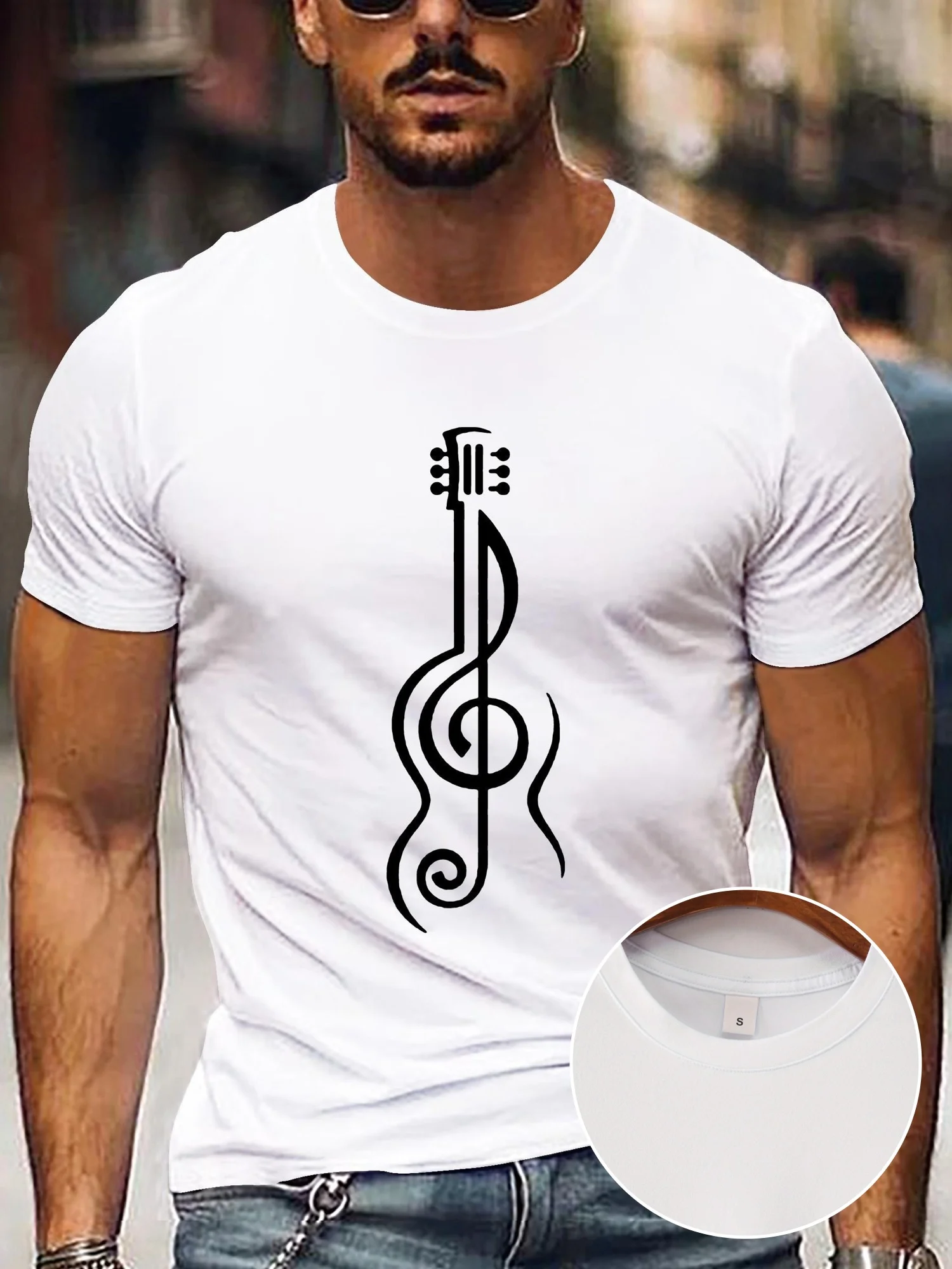 

Men's Casual Geometric Print T Shirt Stretchy Breathable Fabric Round Neck Short Sleeve Perfect for Summer Outings
