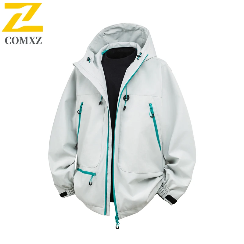 Professional Outdoor Jacket Men's Casual Functional Waterproof Windbreaker Hooded Jackets Autumn Long Sleeve Zipper Closure Coat