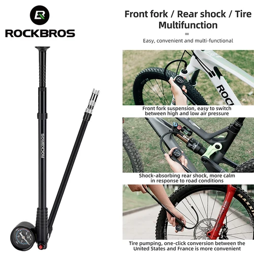 ROCKBROS-bomba de bicicleta de 300PSI, bomba de horquilla delantera de alta presión, inflador de aire para neumáticos, válvula Presta Schrader para bicicleta de montaña y carretera