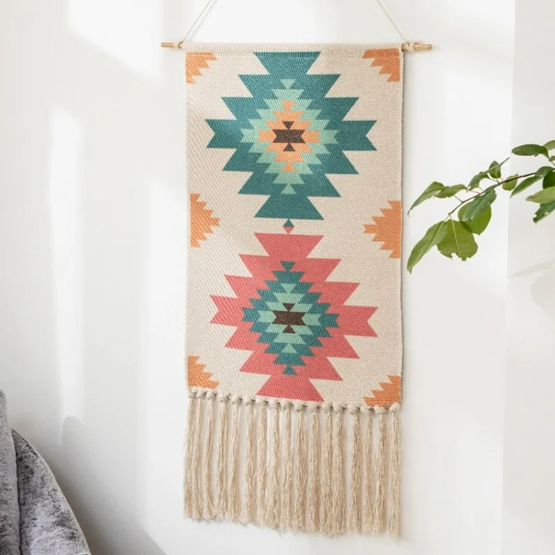 Bohemian Macrame Woven Wall Hanging Tassel Handmade Knitting Tapestry Home Office Wall Decoration Retro Background Cloth
