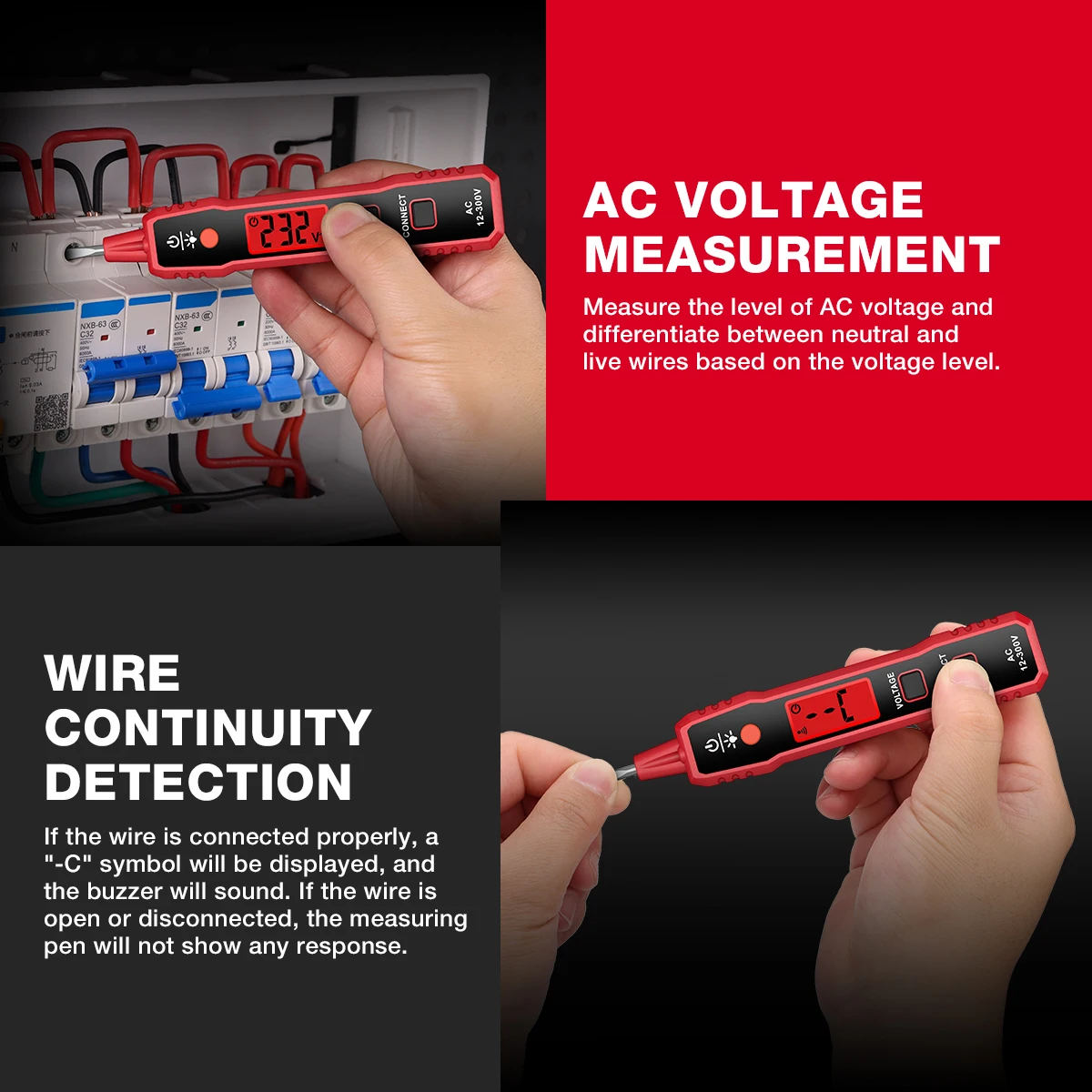 HABOTEST HT89A AC 12-300V Voltage Tester Non-Contact Electrical Pen AC Voltage Detector