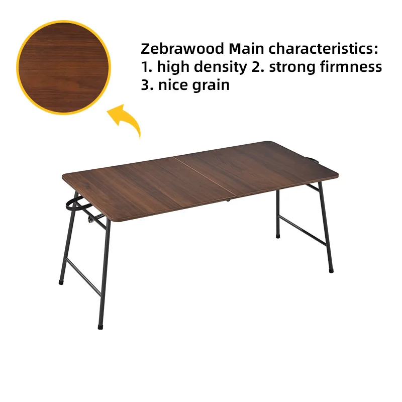 Solid Wood Top Park Outdoor Metal Steel Leg Household Folding Picnic Camping Table