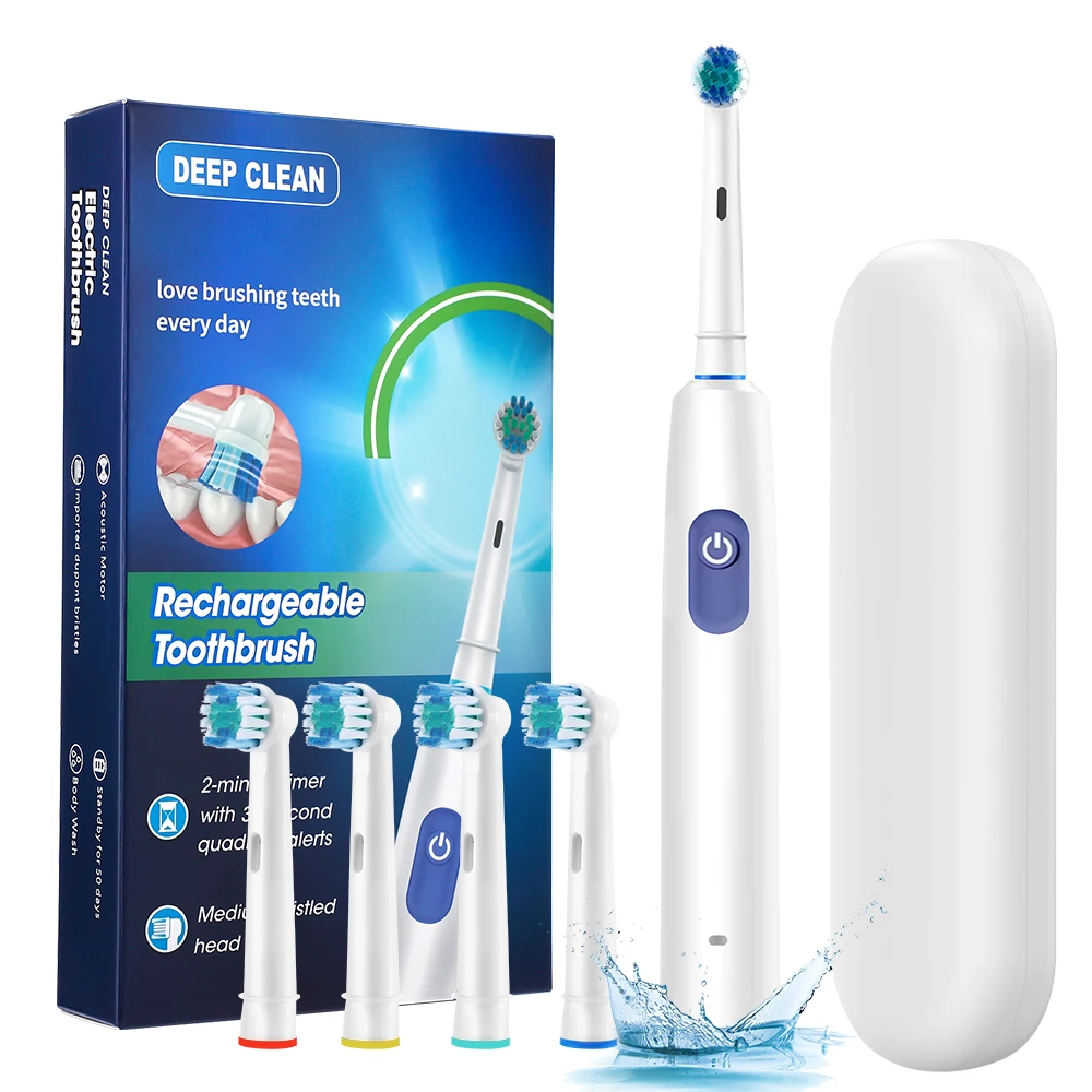 5 Modes Electric Toothbrush Rotary Cleaning Teeth Brush Rechargeable Waterproof Tooth Brush With Timer Replacement Heads Set