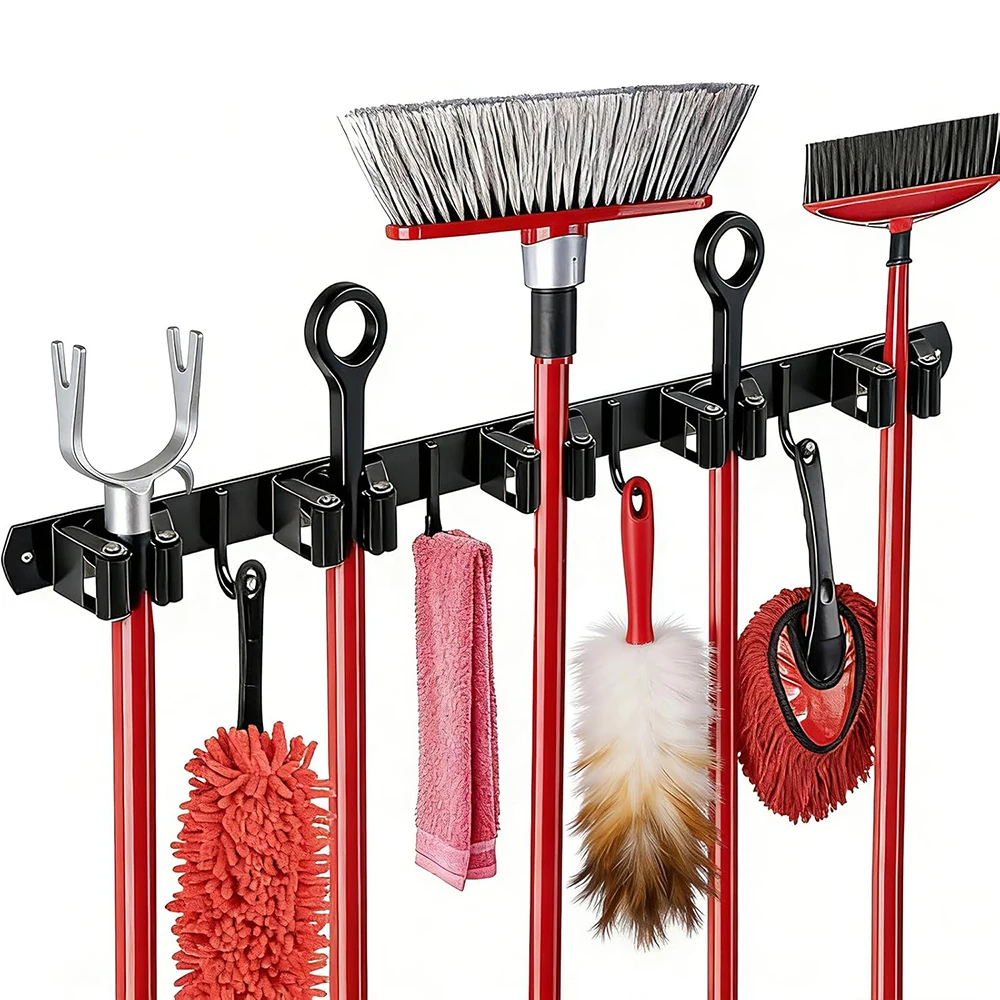5 Rack E 4 Ganci Porta Scopa E Scopa Acciaio Inossidabile Servizio Pesante Organizzazione Garage Organizzatori Di Scope Per La Lavanderia Del Giardino