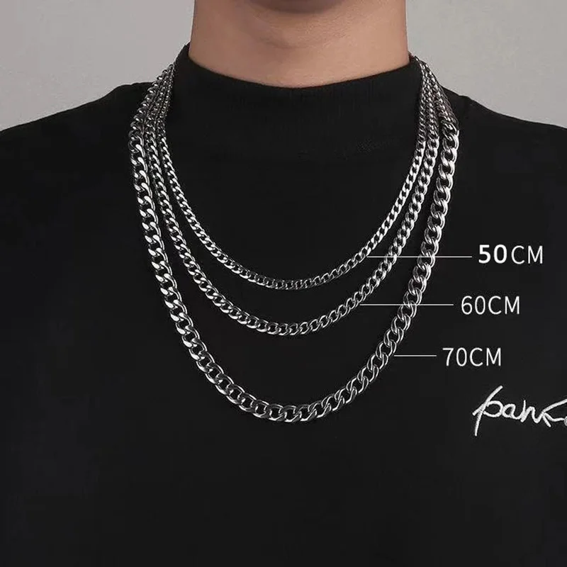 Hip Hop Cuban Link Width 3/5/7/9MM Stainless Steel Chains Necklace for Men Basic Simple Rapper\'s Choker on Neck Fashion Jewelry