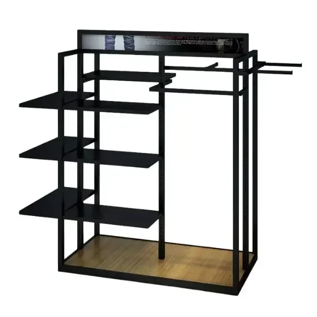 Customized Metal & Wood Foldable Clothes Display Rack Personalized Hanging Clothing Shelf For Store Use