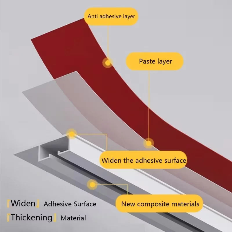 Multifunctional Strong Self-adhesive Curtain Track No Drilling Widened Walls Or Ceilings Mounted Track  For Bathroom Room Partit
