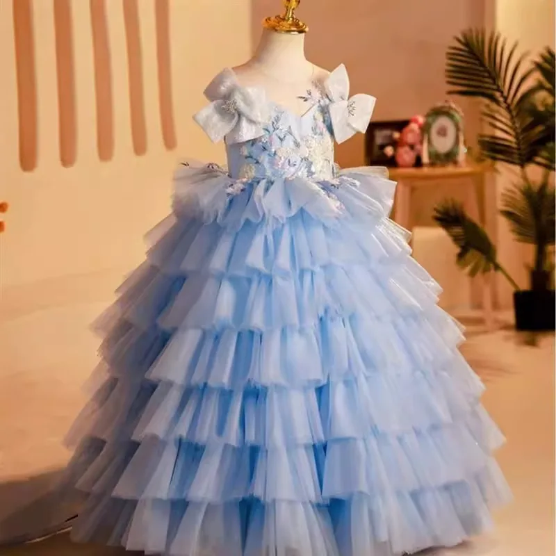 

New Girls' Dress Princess Dress Catwalk Host Piano Performance Puffy Dress Children's Birthday Party Evening Dress