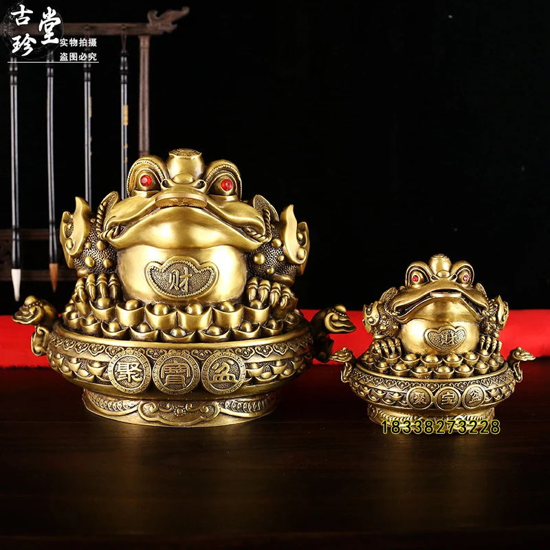 Pure Copper Treasure Bowl Ornaments, Available In Various Sizes, Three-Legged Seven-Star Golden Toad With Gold
