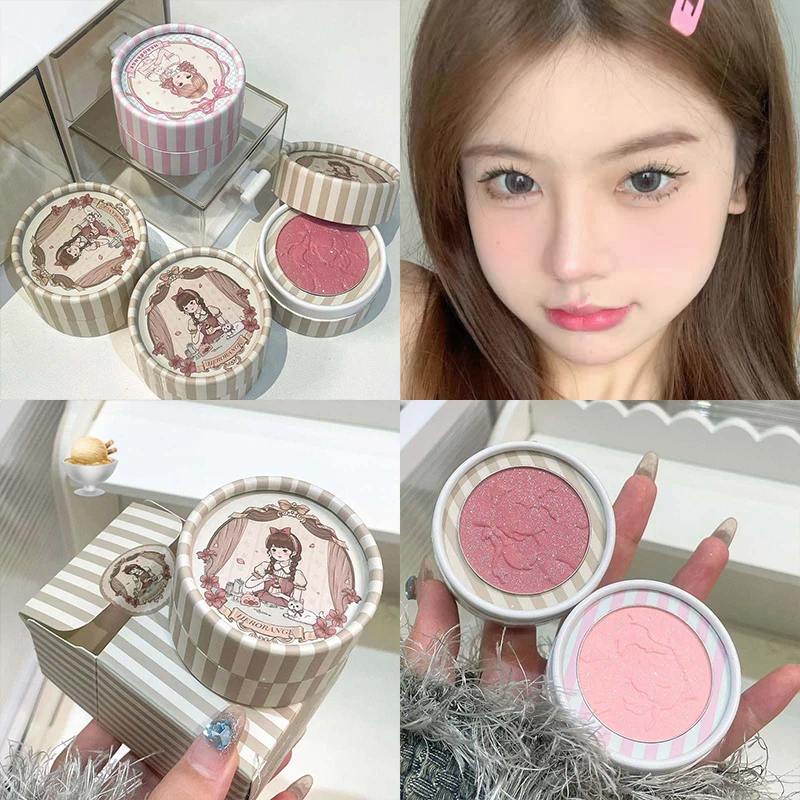 Three Dimensional Embossed Blush Fine Powder Monochrome Smooth Matte Shimmer Retro Pink Almonds Blusher Rouge Enhancing Makeup