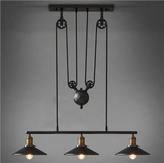 Retro Vintage Pully Pendant Lights Fixture Loft American Hanging Lamp Kitchen Cafe Bar Rope Industrial Edison Light Iron Antique