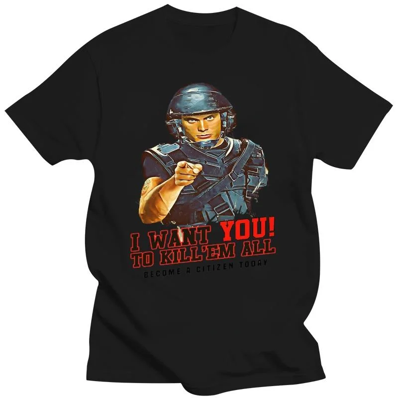 heavyweight Fashion mens casual top (White brown STARSHIP TROOPERS Movie Poster ver. 1 khaki) S-5XL summer unisex short sleeve