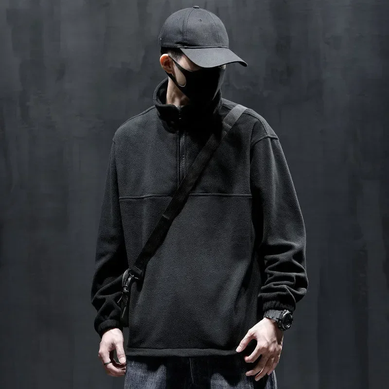 Sweatshirt for Men Solid Pullover Male Clothes Top Half Zip Hoodieless No Brand Funny Harajuku Fashion Overfit Luxury Warm S Emo