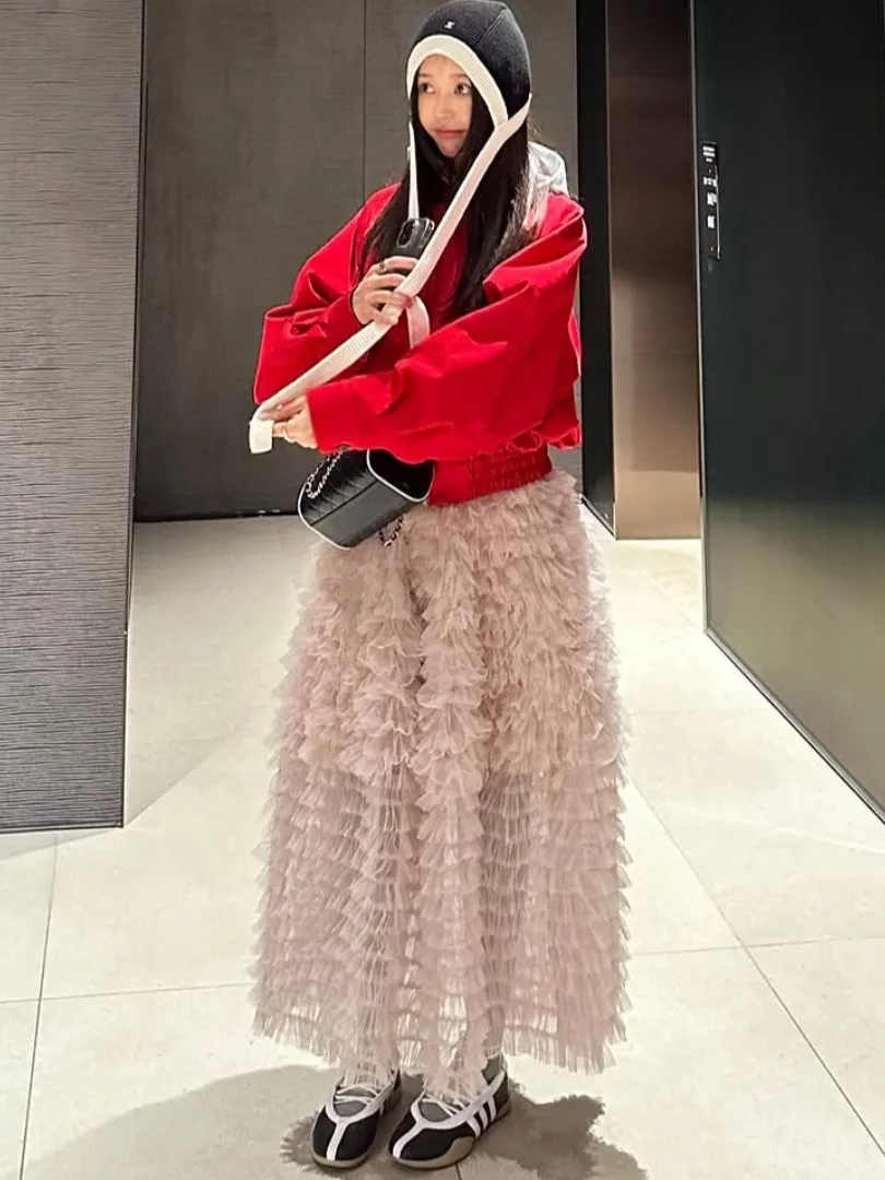 

Sweet Chic High Waist Layered Me f Skirt Women's Puffy Cake Skirt Summer New Sle Faionable Slimming Net Gown