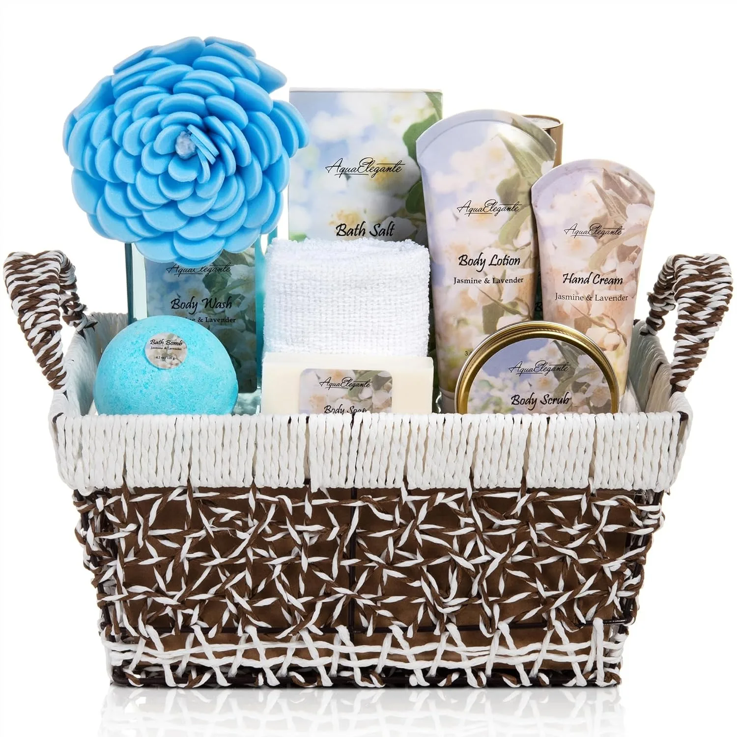 Spa Baskets For Women, Luxury Bath Set with Jasmine & Lavender, 13-Piece Gift Kit