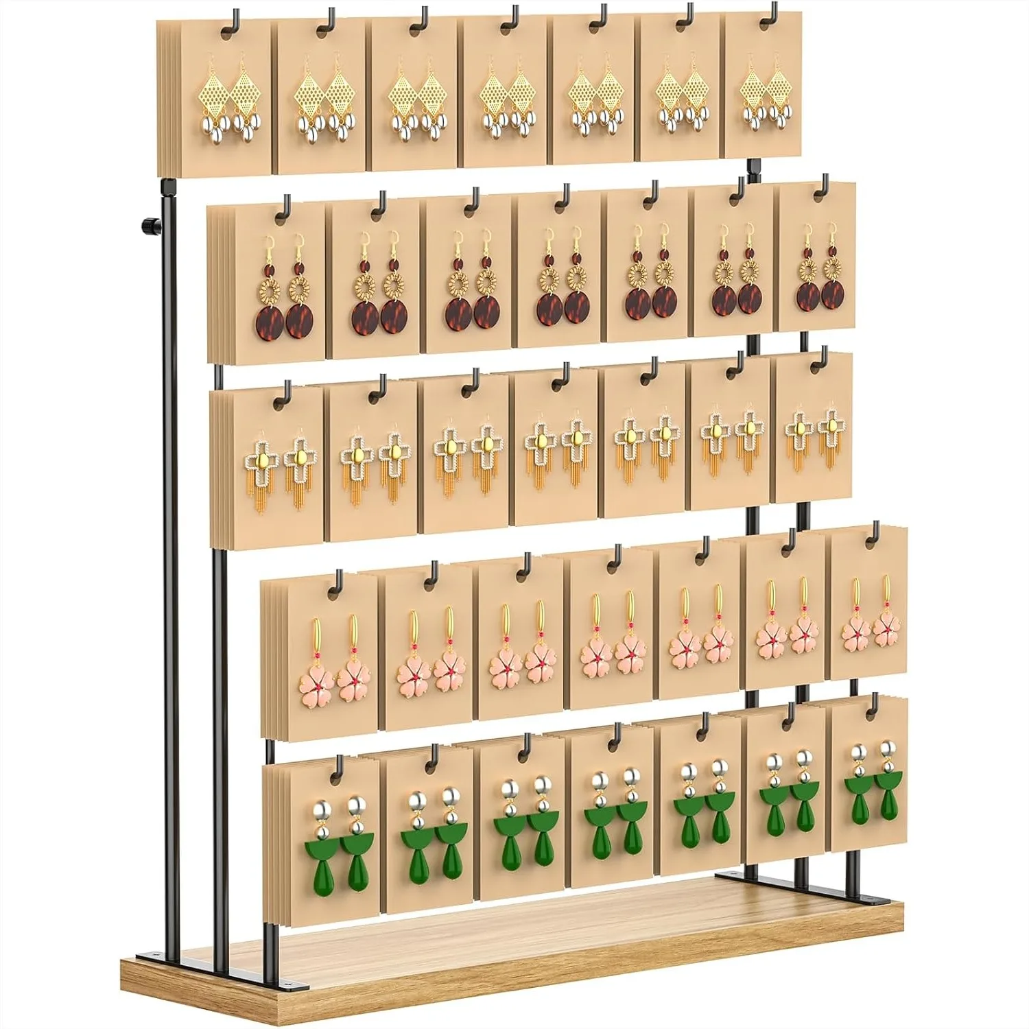 Jewelry Display Stand with 35 Hooks for Earrings, Necklaces, Bracelets, and Rings - Original Wood Organizer for Vendors