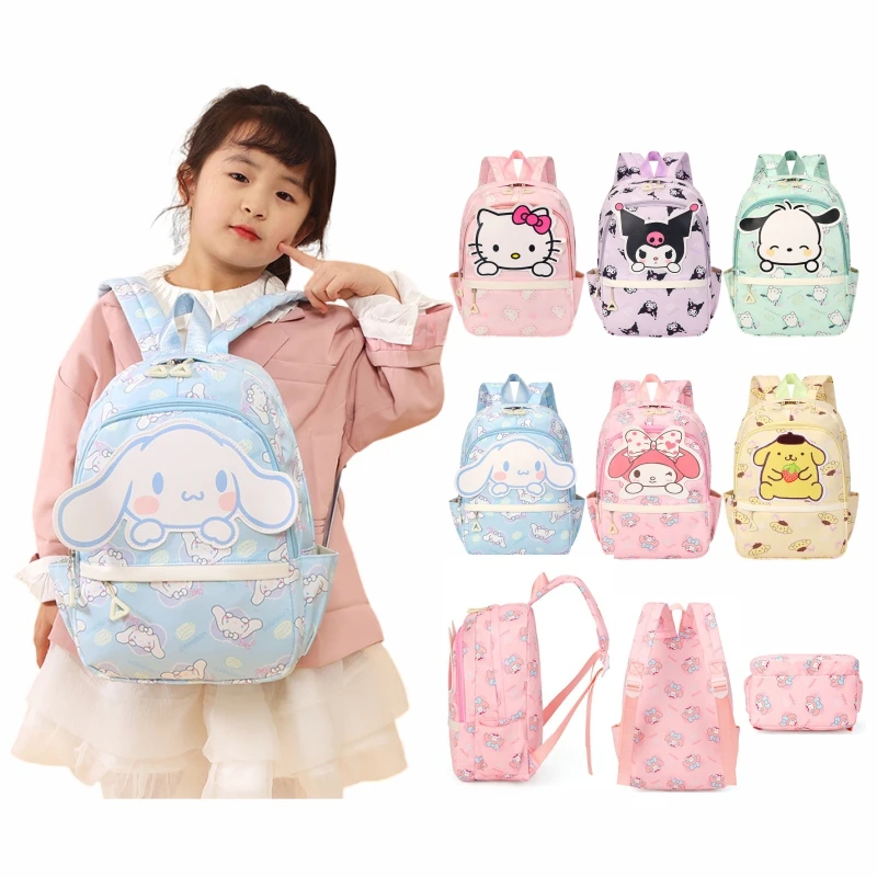 Sanrio Hello Kitty Kuromi Melody Girl School Bag Cartoon Anime Cute Kids Kawaii Travel Backpack 1-2 Grade Elementary School bag