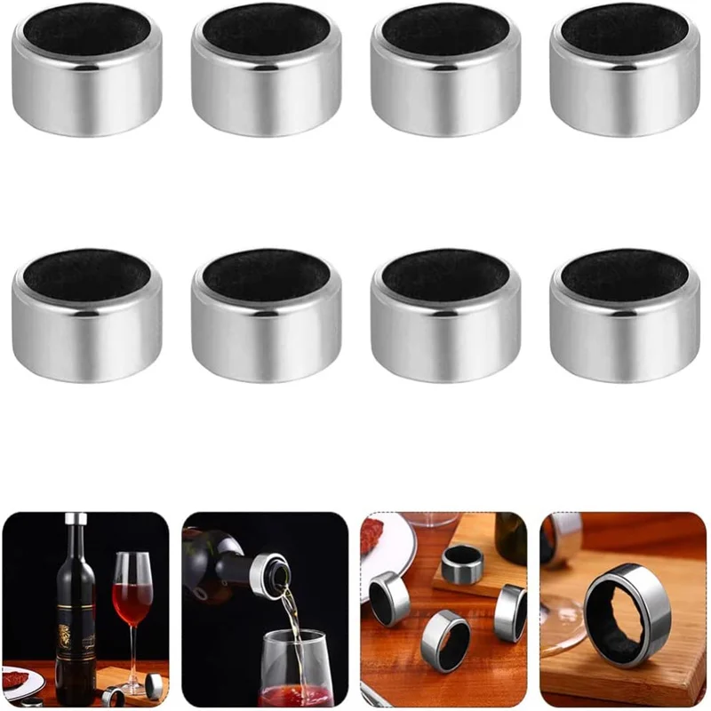 Stainless Steel Wine Bottle Collars Drip Ring Velvet Lined Anti-overflow Wine Drip Catcher for Home Bar Restaurant Outdoor Party