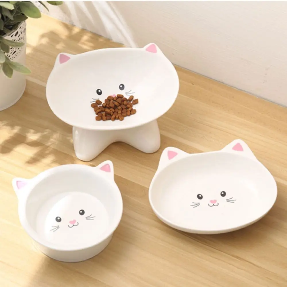 Creative Ceramic Cat Bowl Cute Pet High Foot Bowl Non-slip Slanted Mouth Dog Food Feeding Basin Neck Protection Pet Supplies