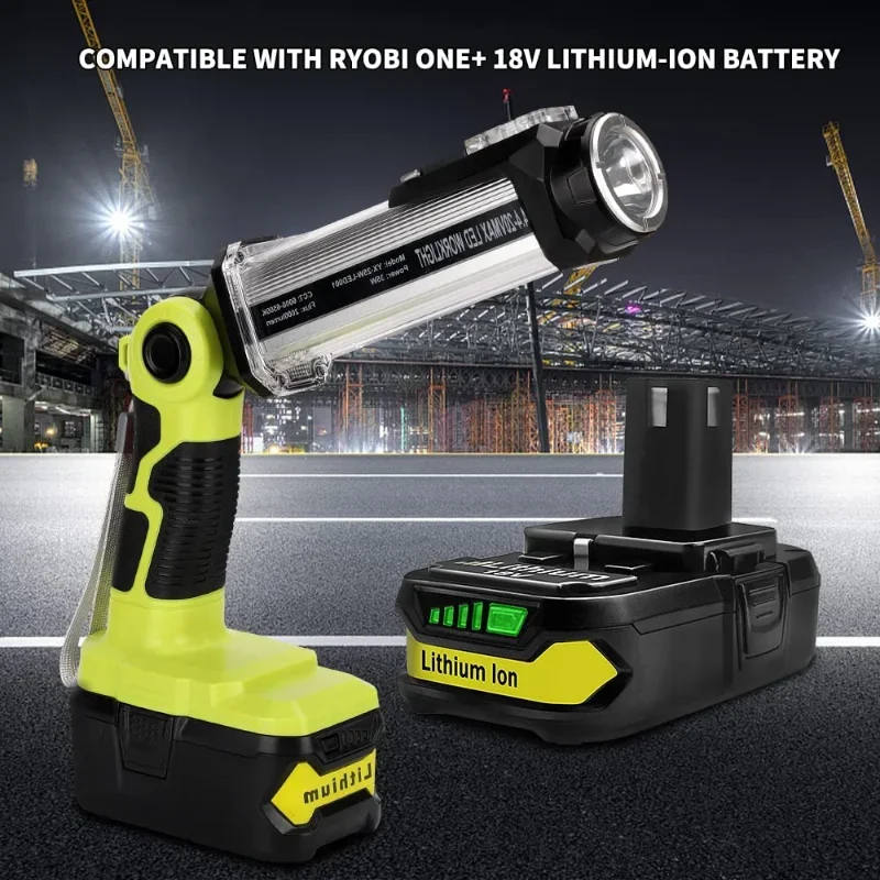 LED Work Light for Ryobi 18V ONE+ Lithium Battery 2000LM Zinc Alloy Outdoor Wide Illumination Flashlight Car Repair Inspection