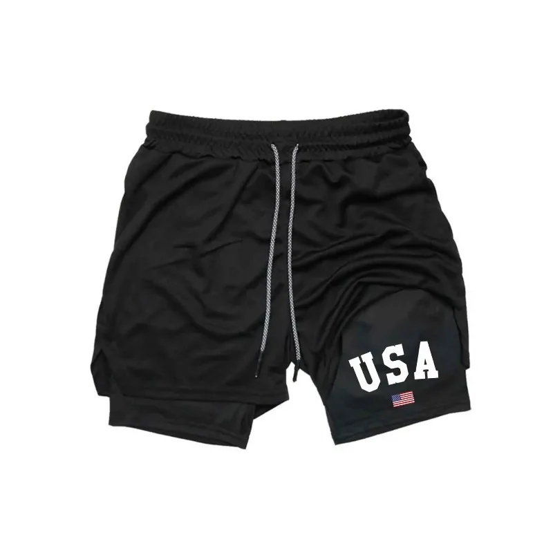 Men's sports shorts printed sports shorts  double-layer  quick drying  basketball  fitness