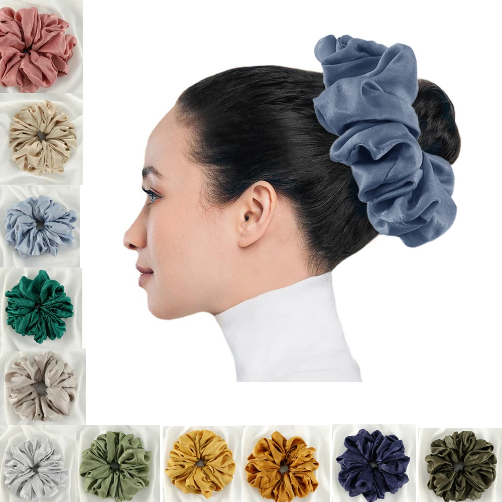 Big Size Shiny Chiffon Scrunchies for Muslim Women Custom Elastic Volumizing Oversized Neat Stitching Malaysian Bunch Hair Tie