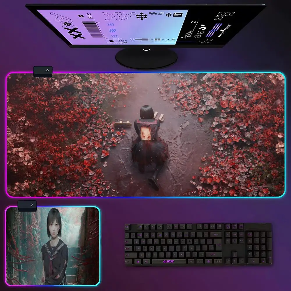 

Welcome To Silent Hill Mouse Pad RGB Luminous 900X400mm Large Table Mat Non-slip Extra Large Game Office Mouse Pad