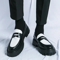 Round headed men's loafers Fashionable and trendy men's English style styles Party wedding casual business Thick soled shoes