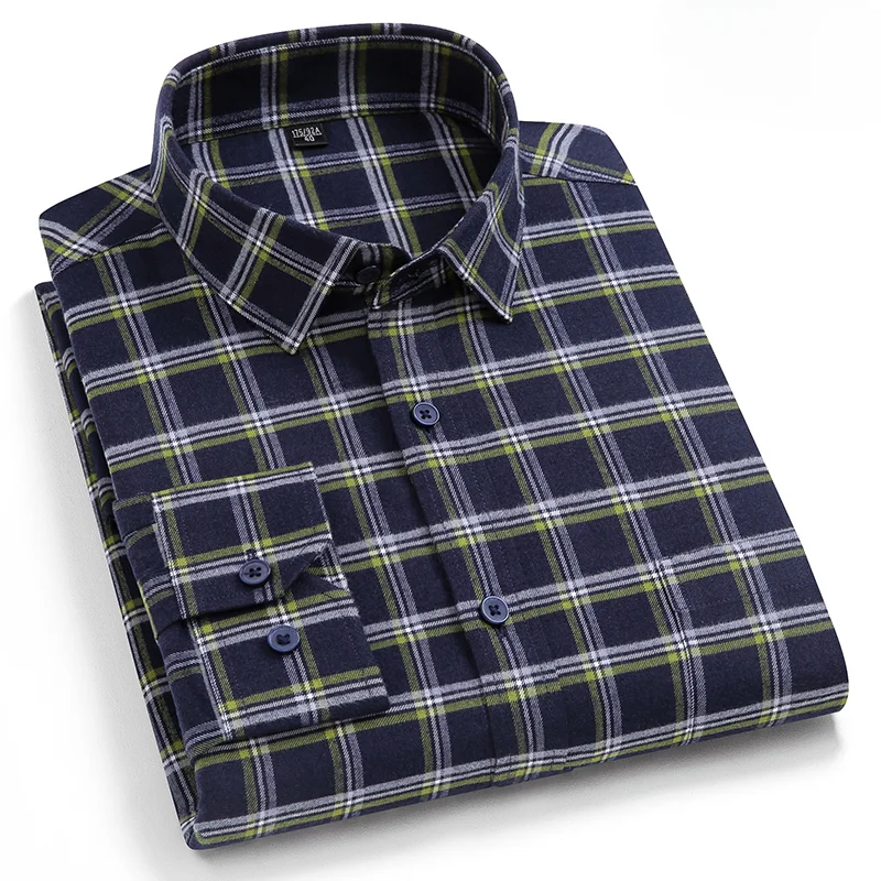 

New in shirt 100%cotton brushed long-sleeve shirts for men slim fit formal shirt soft houndstooth plaid top hight quliyt clothes