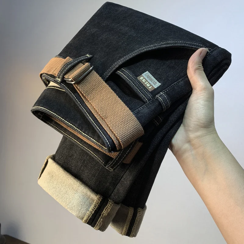 

2026 зимние флисовые теплые джинсы, мужские модные новые свободные джинсовые повседневные брюки Harun