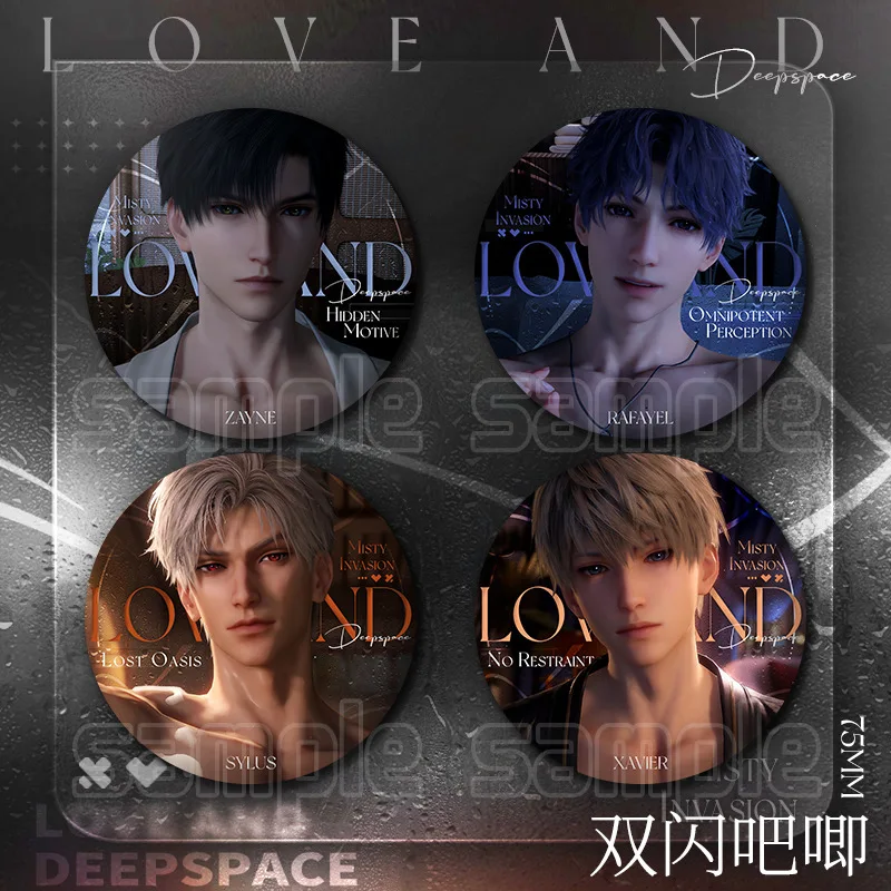 Love And Deepspace 75mm Badge Tinplate Brooch Bag Pin Zayne Xarier Sylus Rafayel Double Flash Backpack Decoration Jewelry Gift