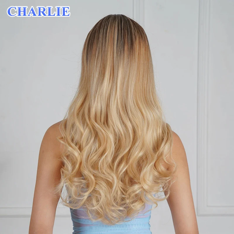 Perruque Synthétique Naturelle Longue et Ondulée pour Femme, Brun, Ombre, Blond, Fibre Pré-Plumée, Chaleur Moyenne, Degré de Chaleur, Utilisation 03