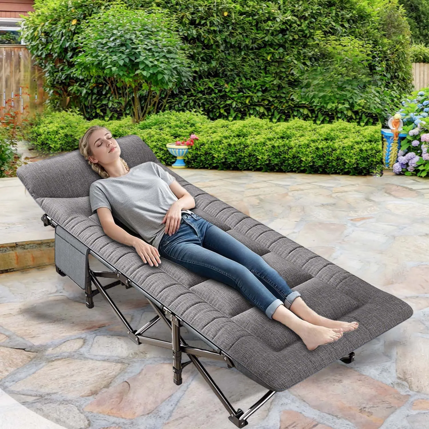 سرير قابل للطي مقاس 190 × 65 سم من قماش أكسفورد خفيف الوزن ومحمول للتخييم مع وسادة للتنزه في الهواء الطلق وحقيبة الظهر والسفر #6