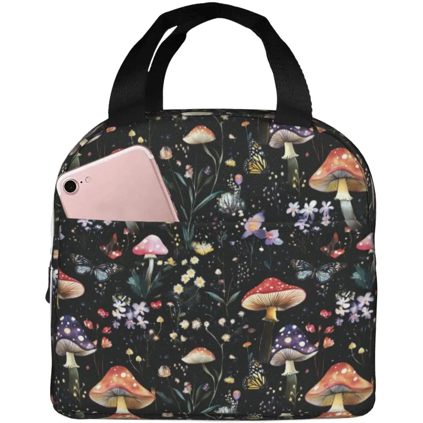 Mushroom Botanical Vintage Insulated Lunch Box Reusable Cooler Tote for Adults Student Girl Boy Work Office School Picnic