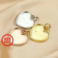 12MM Heart Bezel Settings for Mother Milk Resin Solid Back Gold Plated 925 Sterling Silver Pendant DIY Supplies 1431088