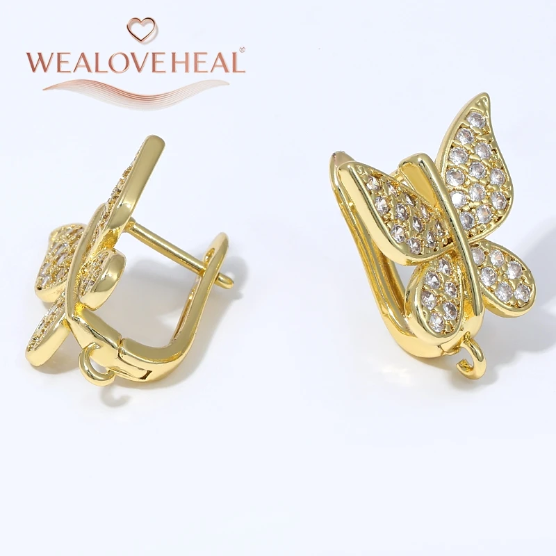 schmuckherstellung zubehör, Niedliche 18K vergoldete Messing-Ohrringhaken mit funkelndem Schmetterling, Pavé-CZ-Ohrdrahtverschlüsse für DIY-Schmuckherstellung – Detail 19