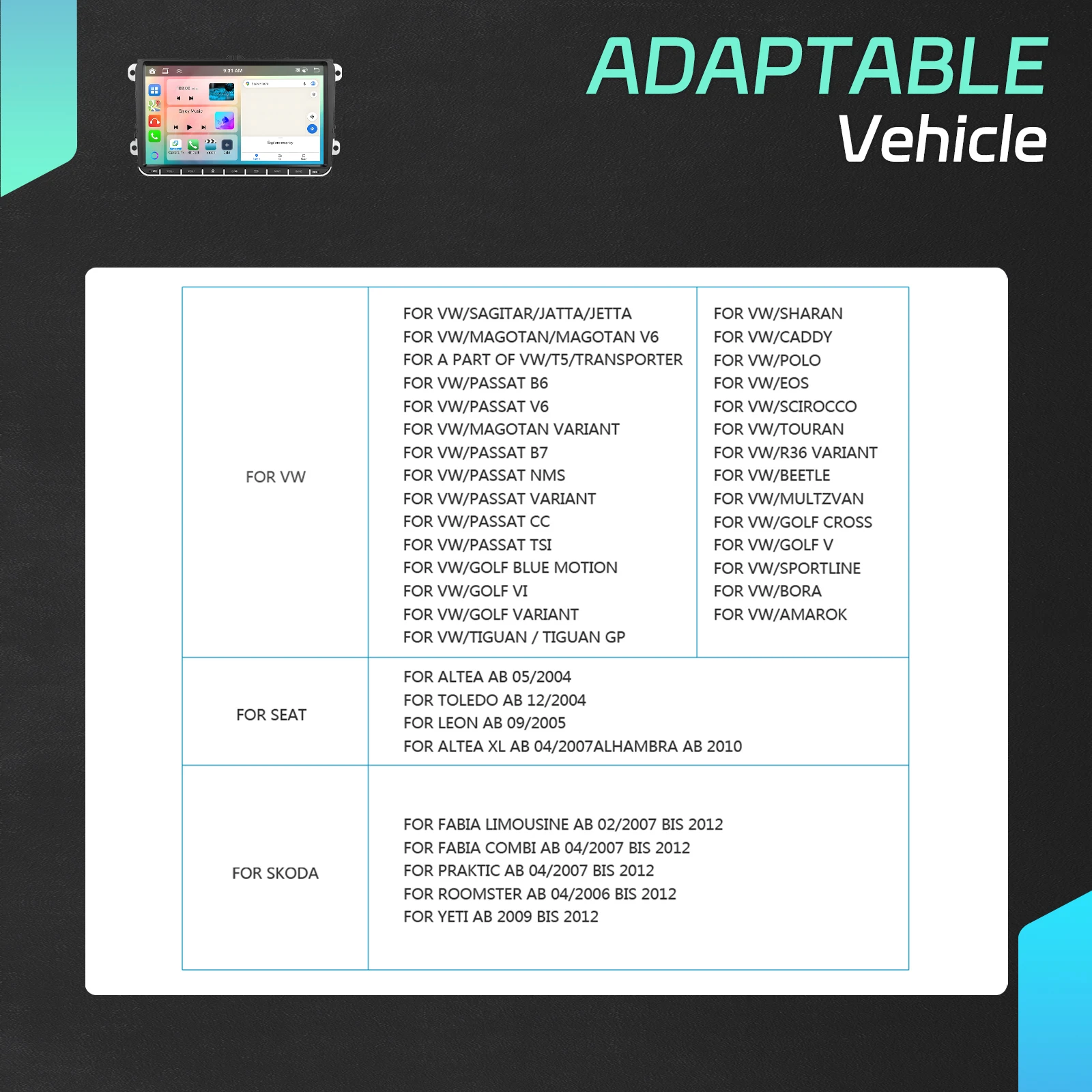 Podofo 9 ''2Din ستيريو سيارة لشركة فولكس فاجن/ماجوتان/جولف/العلبة مشغل وسائط متعددة 6 + 128G Carplay أندرويد السيارات واي فاي GPS FM/RDS BT صوت السيارة
