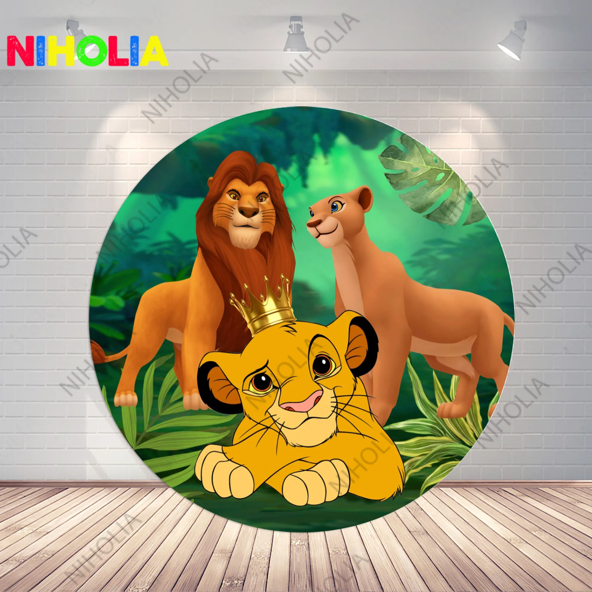 Lion the King Simba Round Photo Backdrop Kids Birthday Party Baby Shower Decoration Cylinder Covers Background For Cake Table