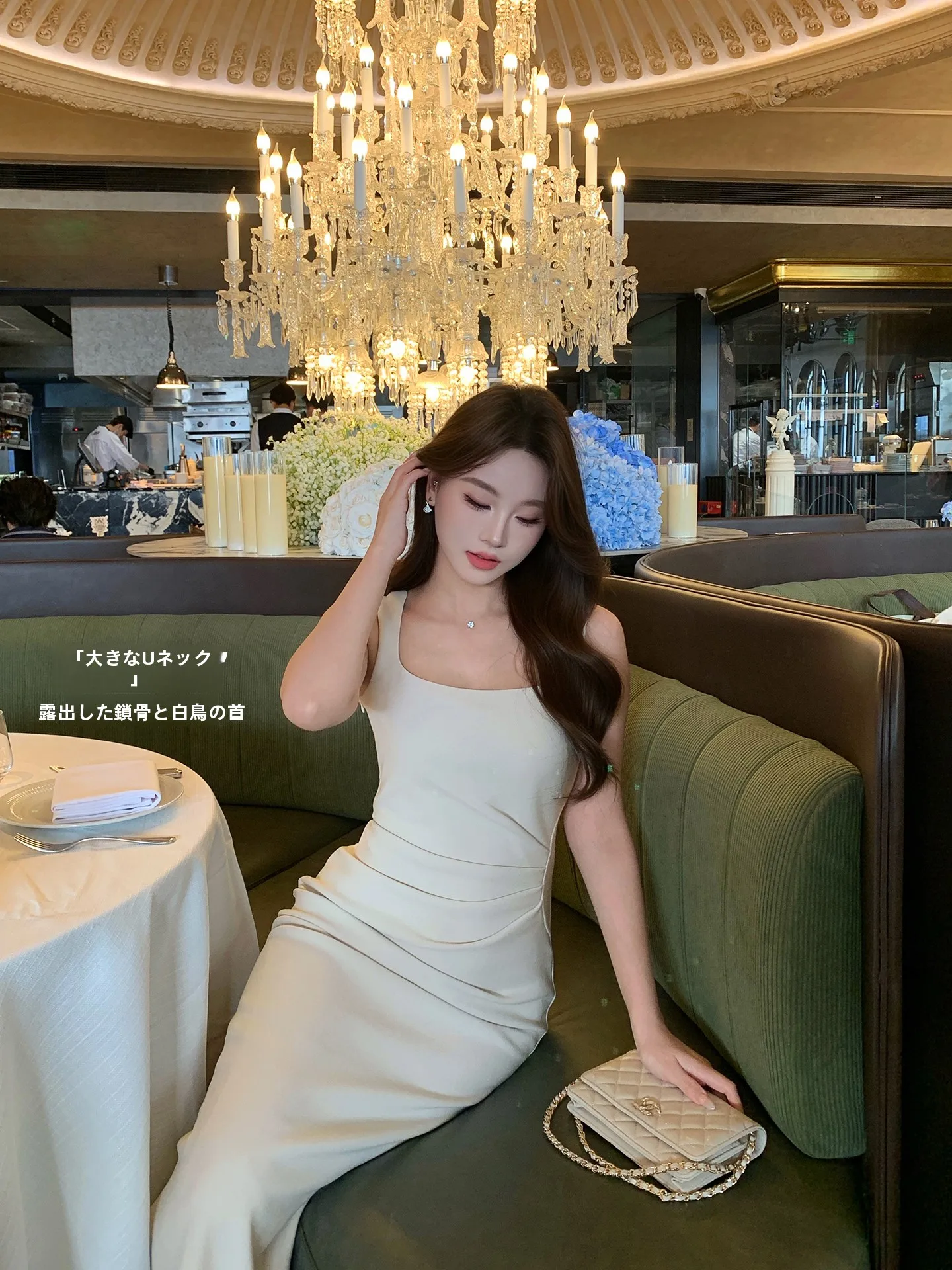 

Slim Fit Korean Style Square Collar Sleeveless Chiffon Dress Women's Waist Cinched Birthday Party Gown City Commute Date