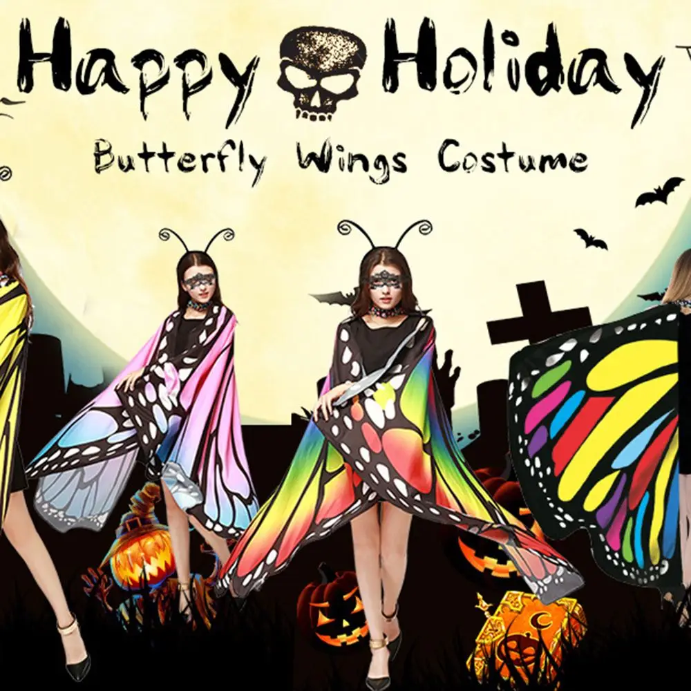 Wraps Colorful Butterfly Wings Costume Dress Up Elegant Fairy Shawl Cosplay Fancy Dress Butterfly Cape Party