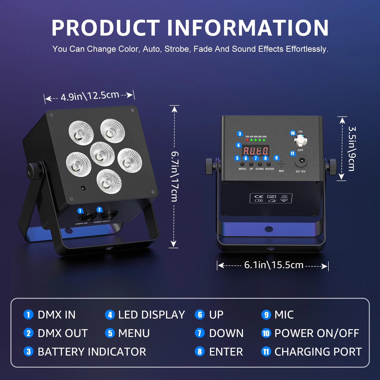 U'King 4PCS 50W LED Highlight Par Light 6x6W 6 in 1 RGBWAUV Stage Light DMX512 Remote Control DJ Disco Party Stage Effect Lamp