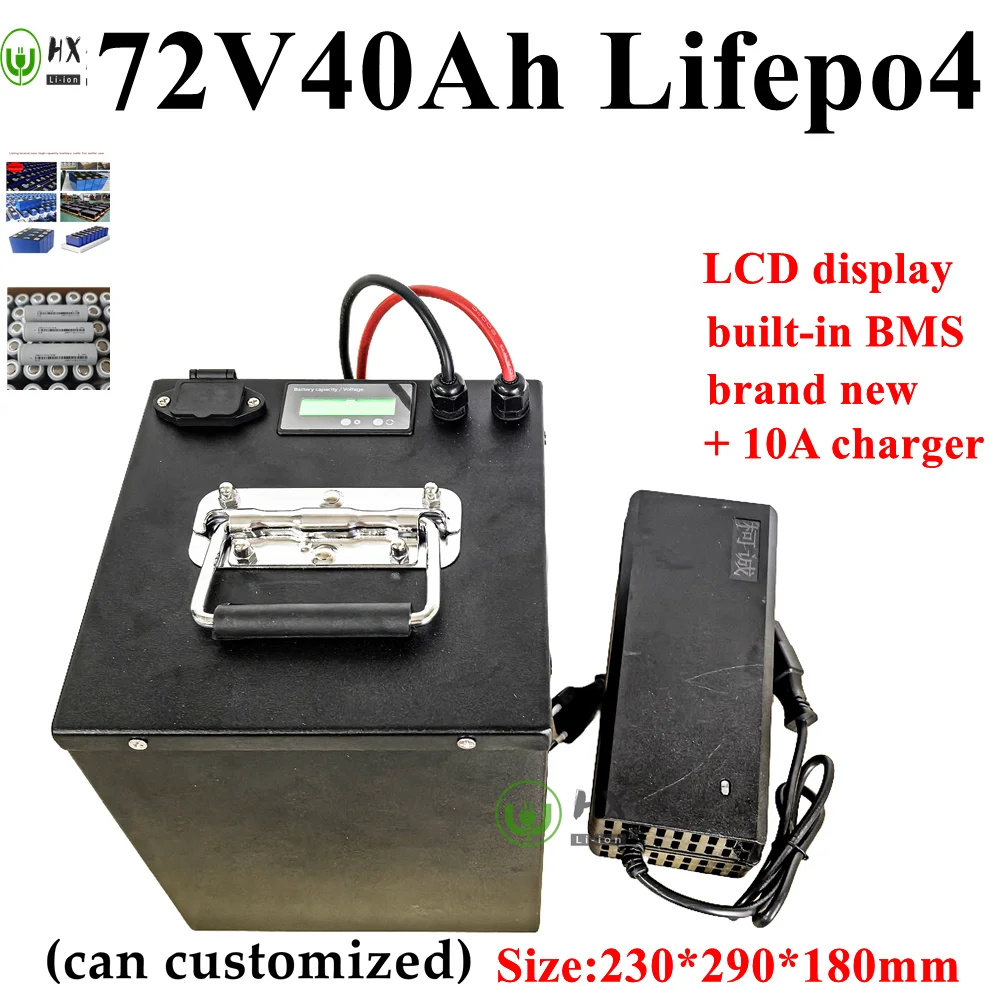 HX-waterproof lithium 72v 40ah lifepo4 battery BMS 24S for 5000w 3500w bicycle bike scooter Forklift vehicle +10A charger.