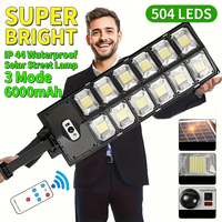 1 Ip65 Waterproof Solar Street Light Outdoor 6500K 100000 Lm High Brightness 504 Led Solar Parking Lot Street Light with Foldableable Bracket Solar Floodlight (Wide-Angle Motion Sensor Remote Control), for Commercial Area Lighting, Courtyard, Basketball Court
