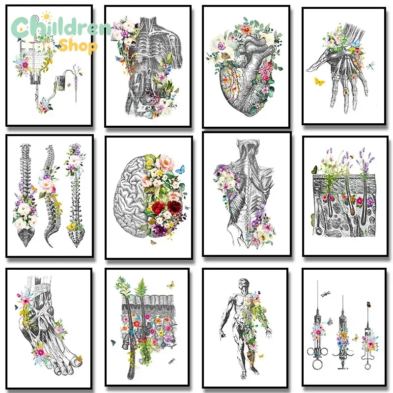 Human Heart Brain Lungs Skin Vertebral Column Anatomy Leg Art Diamond Painting Muscles Skeleton Poster Prints Wall Medical DeD