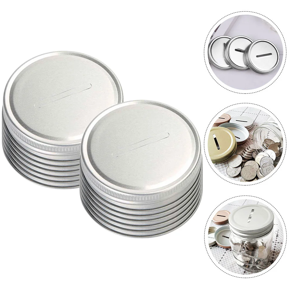 15 Pcs Piggy Bank Lid Mason Jars Coin Slot Small Tinplate Caps Slotted Lids Canning Regular Wide Mouth