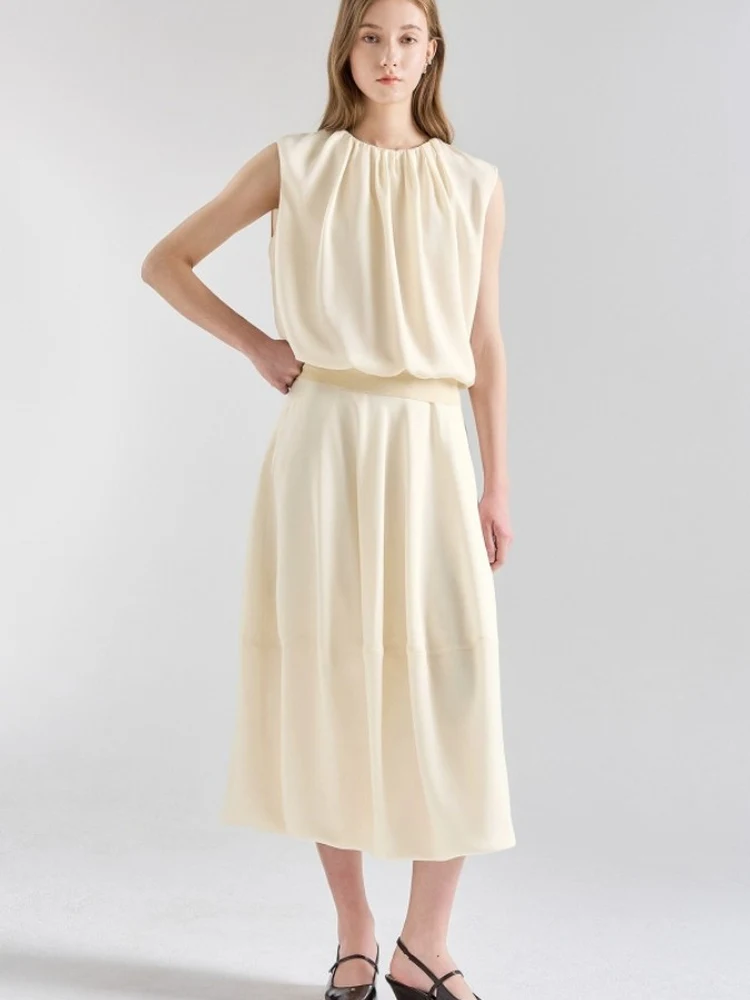 

Elegant Korean Style Summer New Arrival Comfortable Breathable Skin-Friendly Sleeveless Shirt Half Skirt Two-Piece Set
