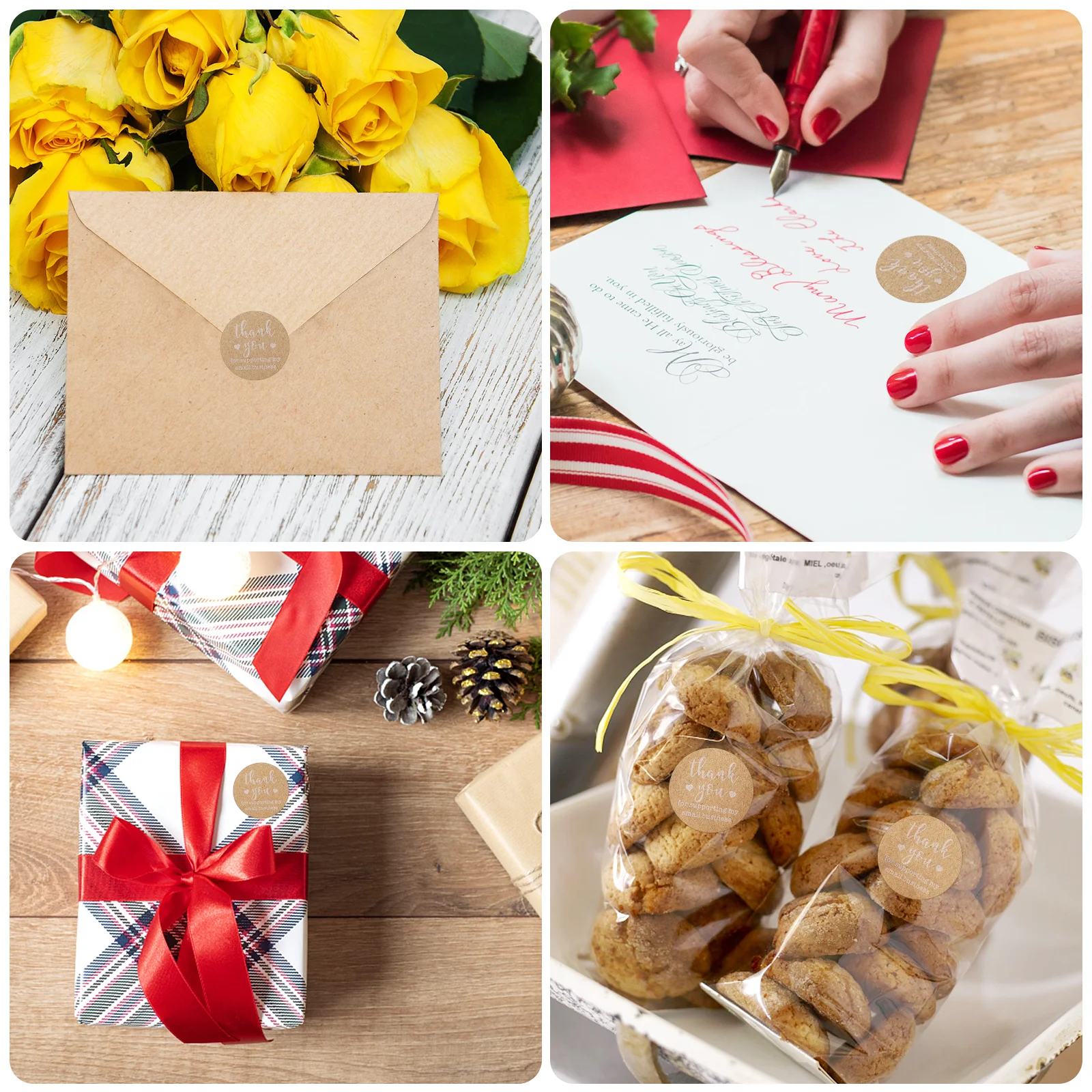 500 قطعة ملصقات بمادة لاصقة مستديرة شكرا لك تسميات للأظرف أكياس الكوكيز الأختام الزخرفية لفة كرافت ورقة ملصقات مستديرة #5