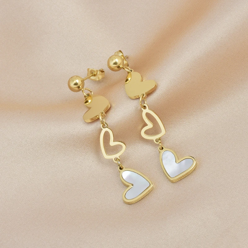 

316L Titanium Steel 18K Gold Love Shell Earrings Foreign Trade Stainless Steel Lovely Peach Heart Hollowed Out Earrings Female