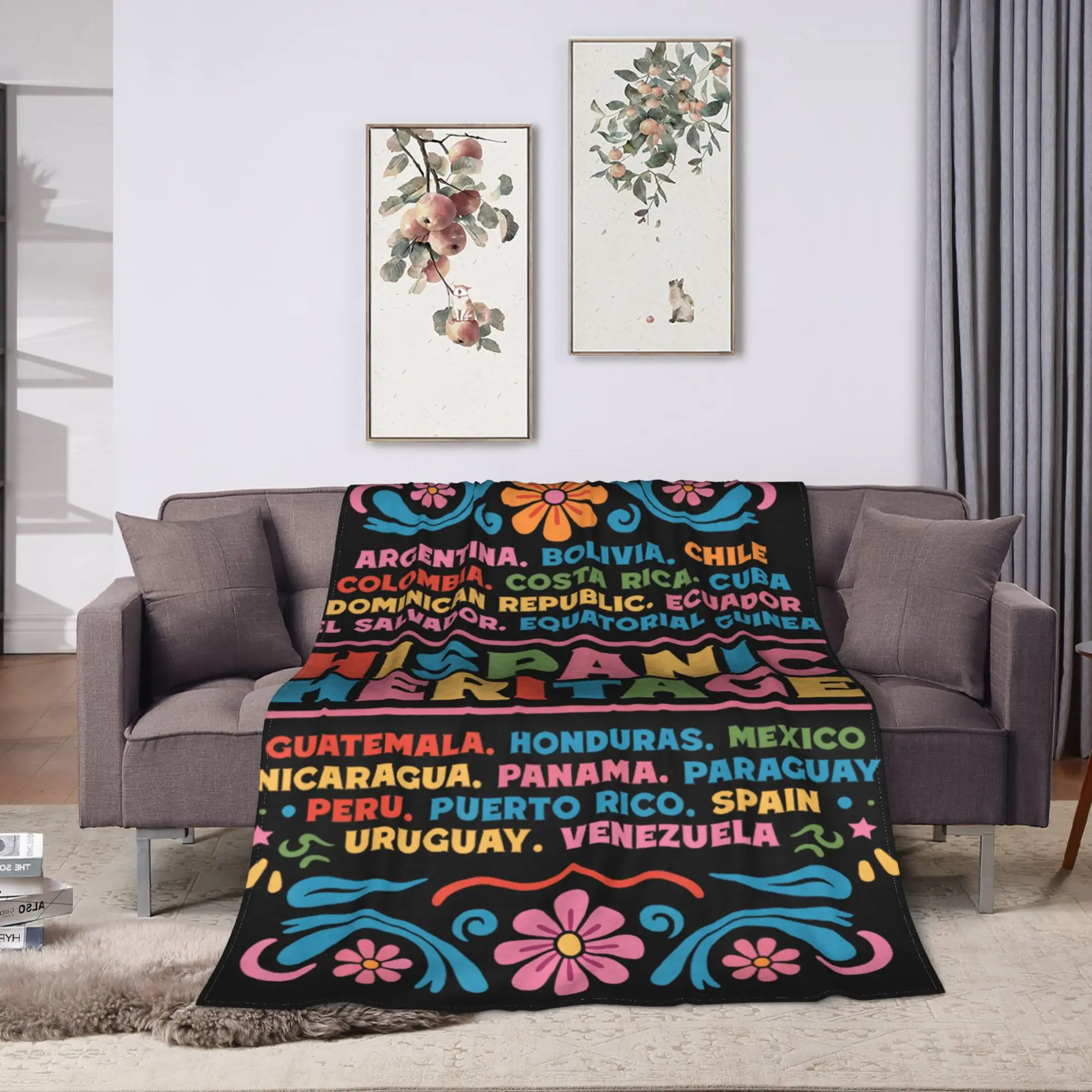 Hispanic Heritage Month Flowers Latino Country Flags Warm Cozy Blanket Funny Plane Travel Throw Blanket Bedspread Sofa Bed Cover